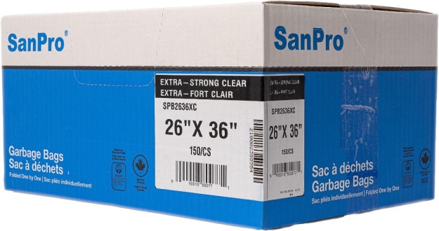 SanPro® Clear Polyethylene Garbage Bags 26''x36'' X-Strong CS/150.